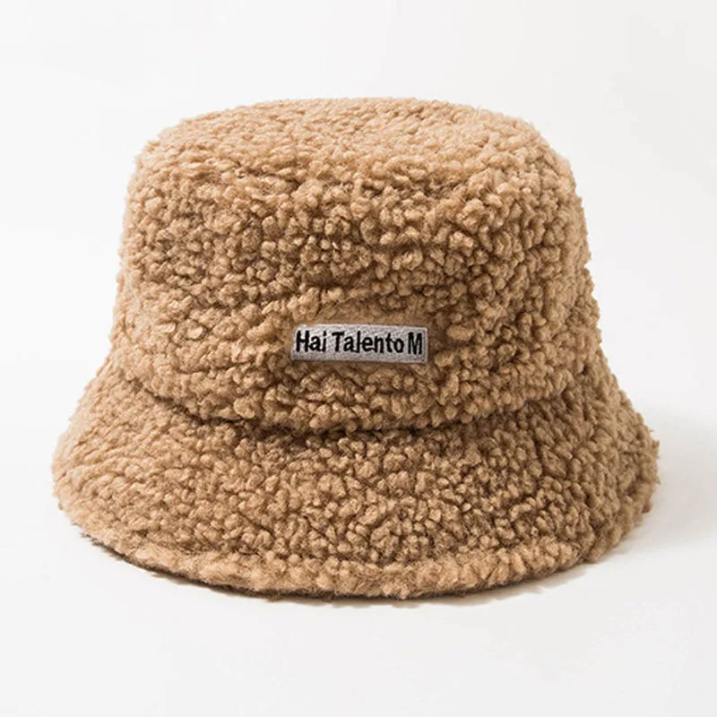 Осенне зимняя Панама из овечьей шерсти с искусственным мехом Женская Корейская