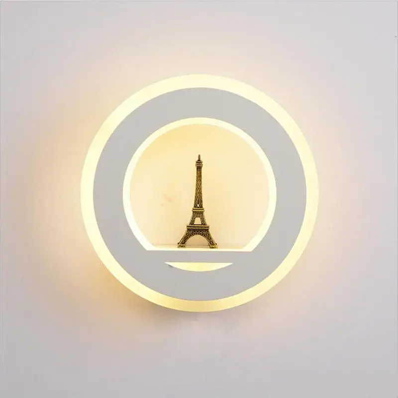 

19W LED Wall Light AC85-265V Mouted Paris Tower Lamp Acrylic Round Indoor Decorative for Bedroom Study Foyer