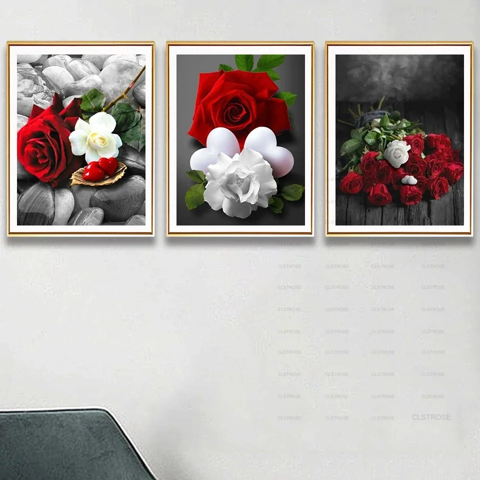 

Diamond Painting Diy 5D European Style Acrylic Material Red Gray White Series Rose Pattern Living Room Furniture Decorative Art
