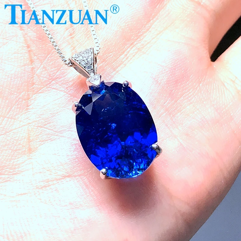

Artificial sapphire 14*19mm 18ct main stone with inclusions blue color 925 silver oval shape Jewelry for Pendant Necklace