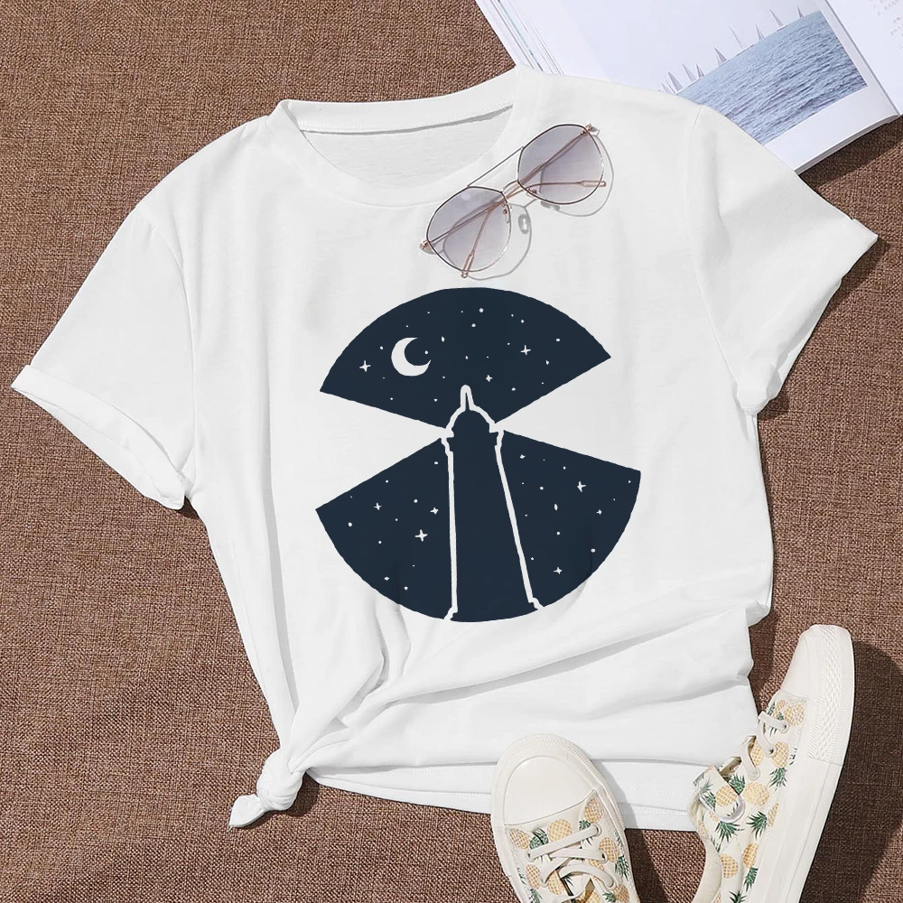 

Gothic Style Popular Women shirt Lighthouse With Starry Printed Harajuku Aesthetic Clothing Easy Matching Short Sleeve T-shirts
