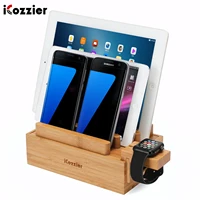 icozzier mini 3 slots bamboo watch stand multi device charging station and cord organizer stand dock