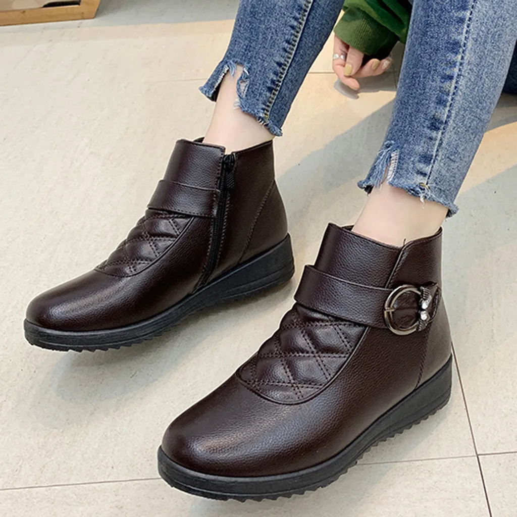 Кожаные Ботинки женская зимняя обувь на платформе Женские теплые Утепленные