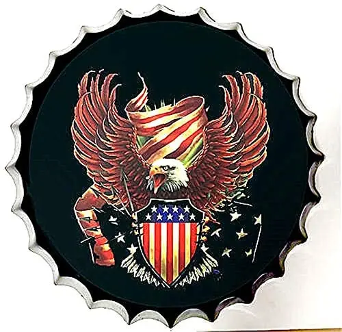 

Retro Sign American Bald Eagle Bottle Caps Retro Metal Tin Sign Diameter Handcrafts Home Decor Bar Plaque Lounge Man Cave