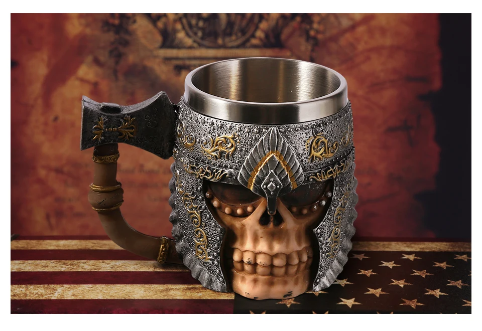 1 шт 3D топор ePacket ручка Viking Warrior 450 мл череп кружка Готический Танкард чашка со скелетом пивная стакана фляжка бокал для вина чашка для воды