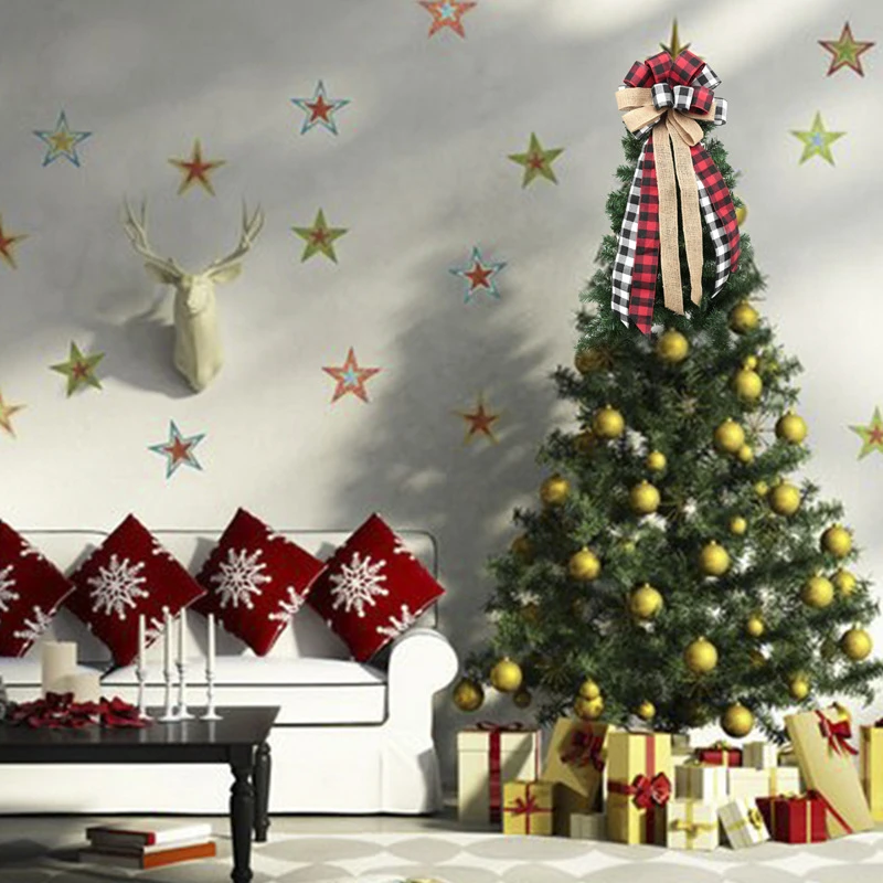 Decoraciones para &aacute;rbol de Navidad, lazos de cinta de lentejuelas de celos&iacute;a grande, adornos superiores colgantes de Navidad, fiesta de a&ntilde;o nuevo, decoraci&oacute;n de regalo de boda-3