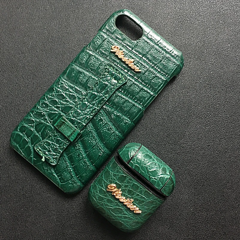 1 Set Green Чехол из искусственной кожи крокодила на запястье для iPhone 11 Pro 6s 6 7 8 Plus X XS Max XR с ремешком на руку, Твердый Чехол для Airpods - Цвет: 1 Set Green
