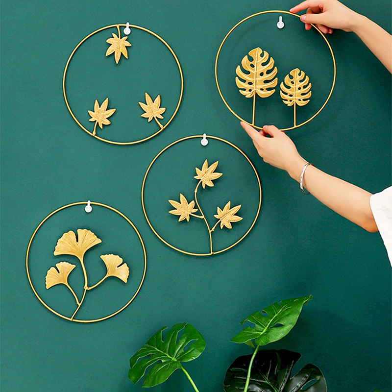 

Nordic Metal Leaf Plant Wall Decor Wrought Iron Wall Hanging Non-Perforated Wall Mural Living Room Bedroom Home Decoration New
