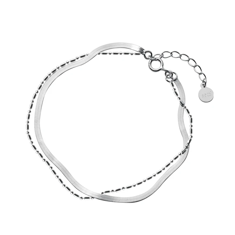 

100% 925 стерлингового серебра, модные, женское Ювелирное Украшение, двойной Слои змея браслет 18 см для подарка для девушек