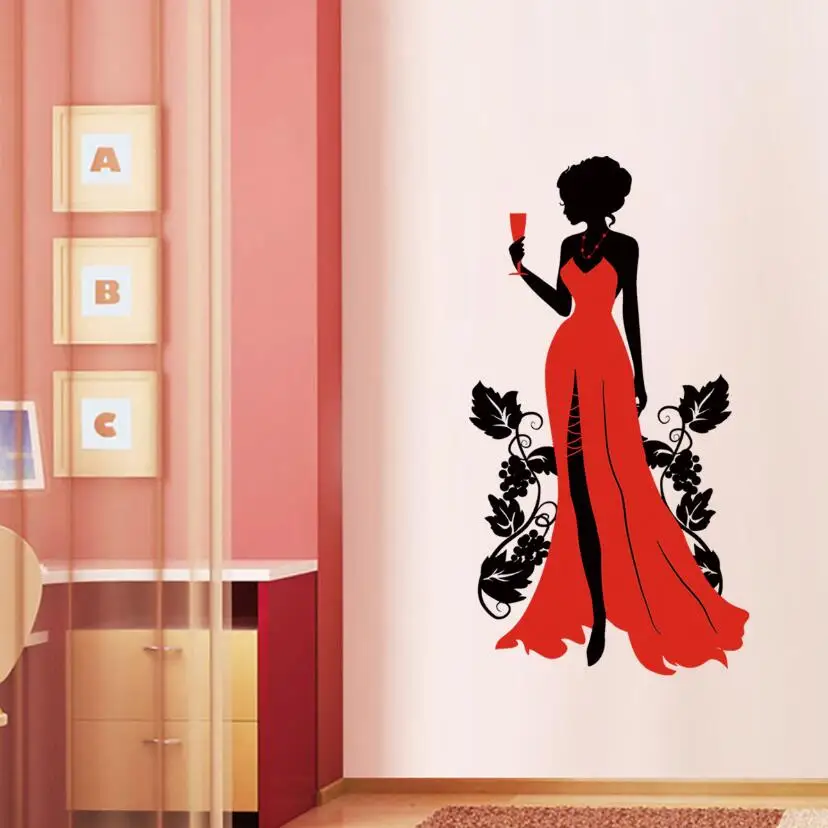 Красное платье красивая сексуальная женщина Наклейка на стену Красивая Девушка