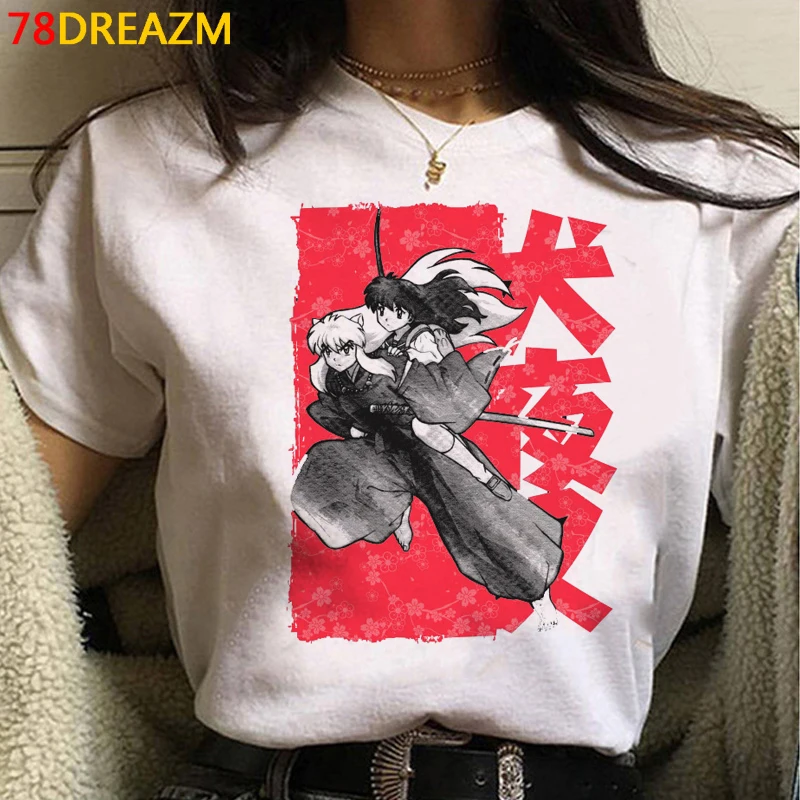 

Топы Inuyasha, женские футболки в стиле Харадзюку, белая футболка с принтом ulzzang tumblr, топы, футболки, уличная одежда, белая футболка