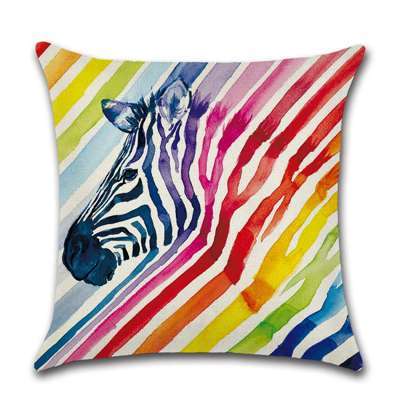 

New Rainbow Animal Pillowcase Zebra Elephant Unicorn Wolf Bird Cushion Cover Sofa Home Decoration Fabric 45x5cm