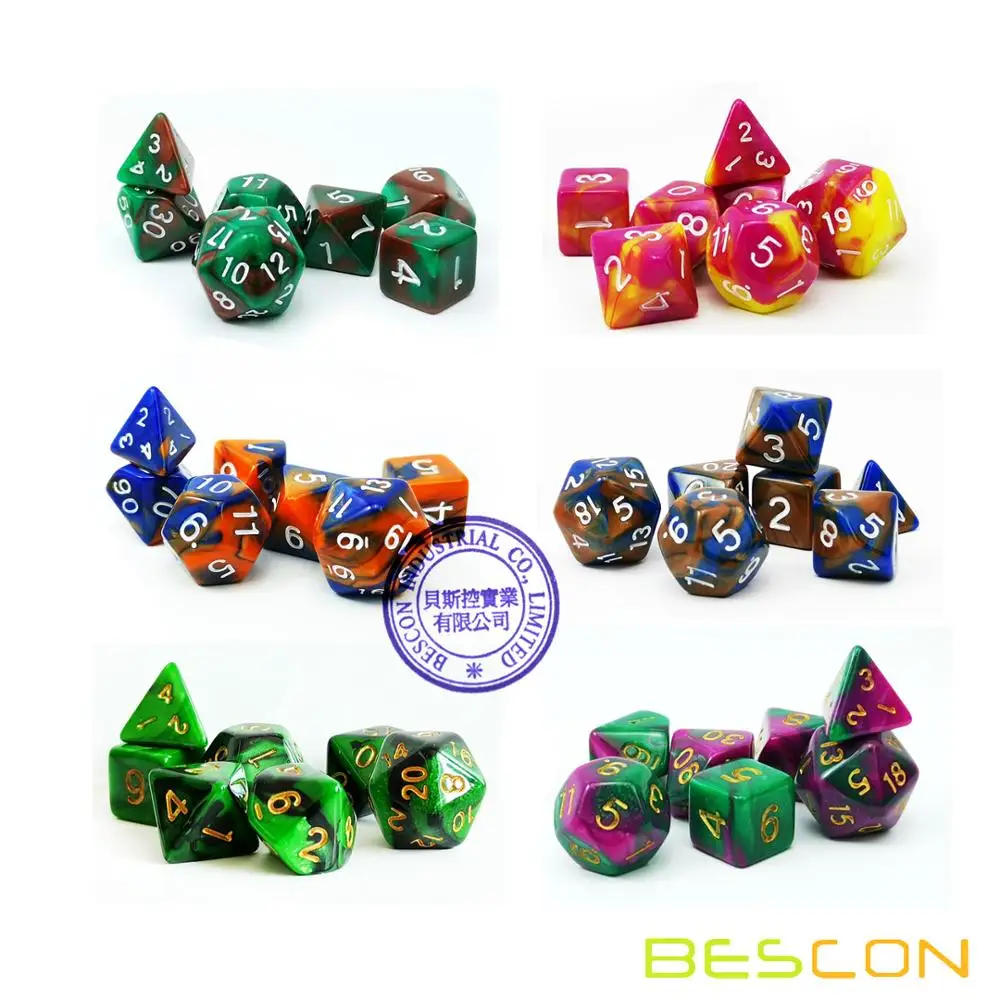 Assorted Color 42pcs Bescon мини двухцветные многогранные игральные кости, набор 10 мм, маленькие кости набор D4-D20 в трубке, 6 новых разных цветов 42 шт - Цвет: Assorted Color 42pcs