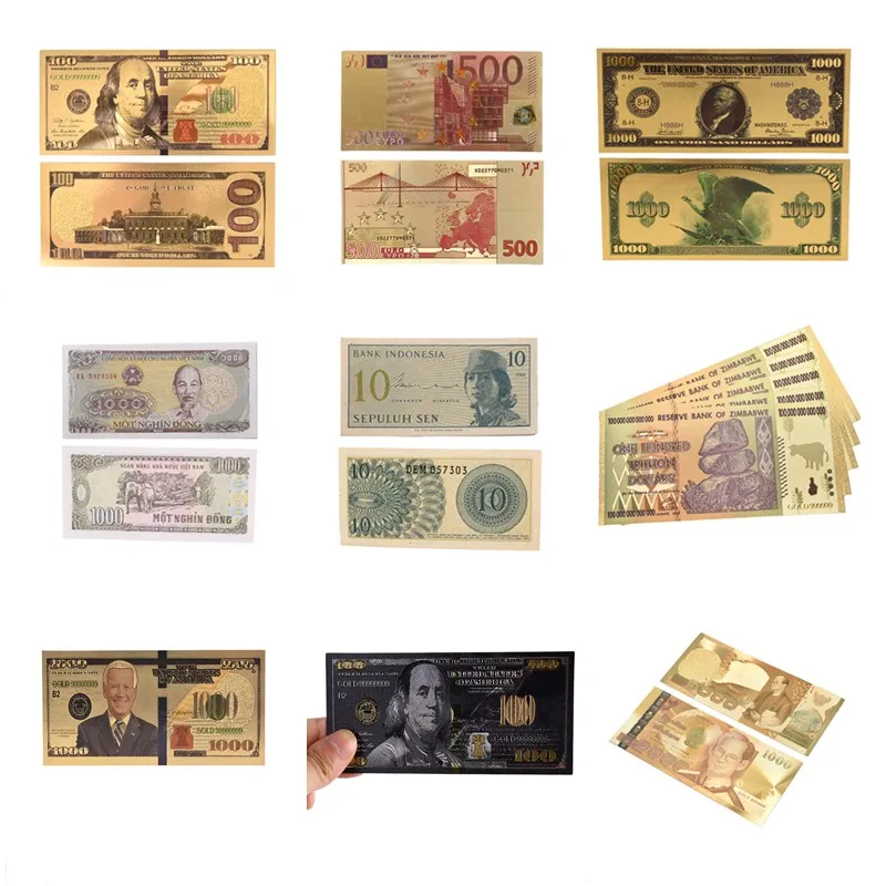 1 шт. Позолоченные банкноты античная Черная Золотая фольга USD 100 валюта памятные