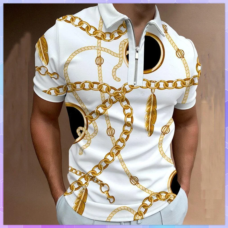 

Рубашка-поло мужская с коротким рукавом, Повседневная блуза с отложным воротником, на молнии, в винтажном стиле, в стиле пэчворк, лето