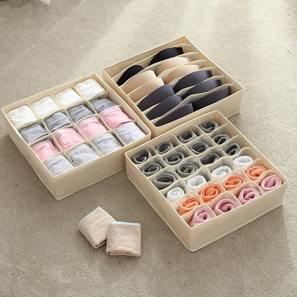 

Washable underwear storage box foldable 7 16 24 grids bras socks drawer organizer Multi-function home storage organizer