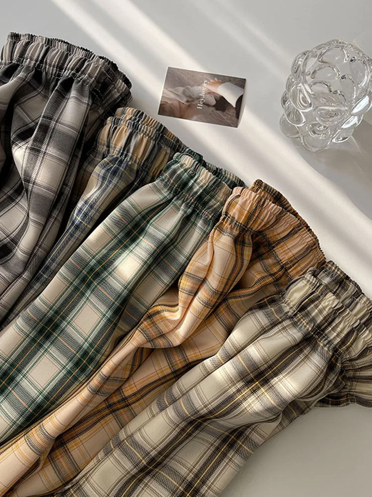 Женские брюки в клетку повседневные длинные с широкими штанинами весна-лето 2021 |