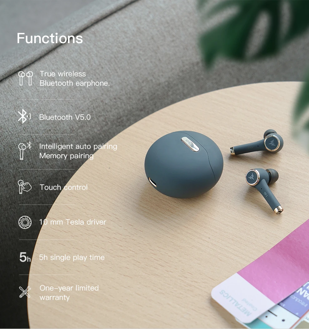 Whizzer TP1 беспроводные Bluetooth наушники TWS V5.0 водонепроницаемые IPX5 вкладыши 3D стерео беспроводные наушники с сенсорным управлением