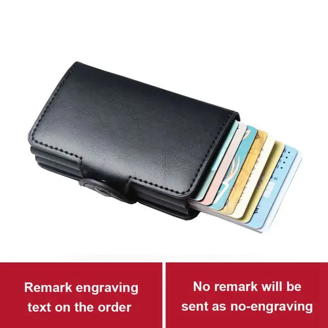 Черный Двойной слоев Анти RFID Для мужчин кожаный держатель кредитной карты Металл ID Card Case Алюминиевый Защита карты мужской путешествия кошелек - Цвет: Черный