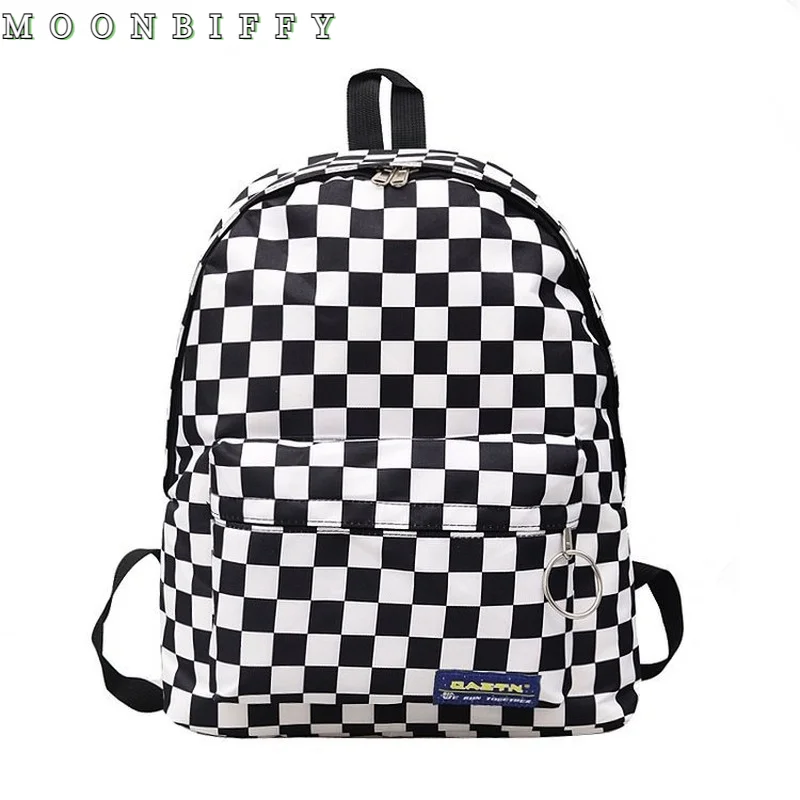 

Черно-белый клетчатый рюкзак 2021, удобный нейлоновый уличный дорожный рюкзак, женская сумка, школьная сумка для студентов, рюкзак для ноутбу...