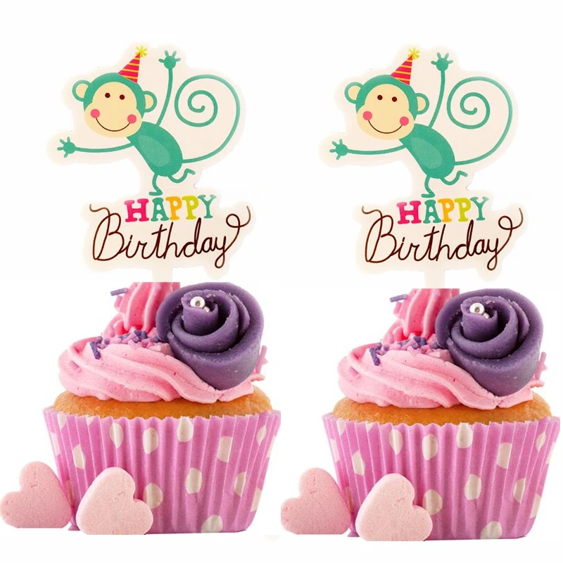 30 шт./лот с надписью на день рождения улыбка обезьяна капкейк Топпер торты для