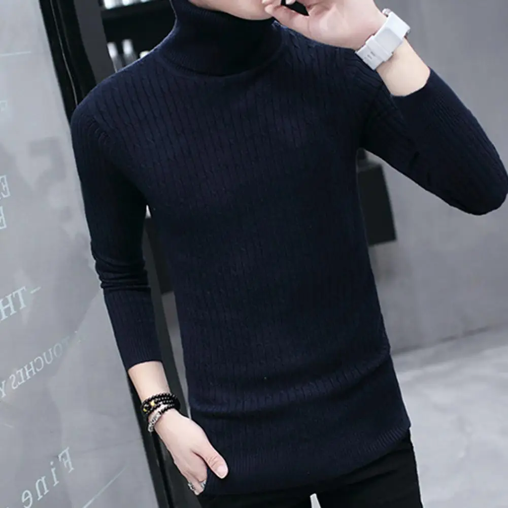 

Fashion Men Turtleneck Sweater Thicken Warm Turtleneck Solid Color Long Sleeve Knitted Pullovers Sweater Top Casual Winter