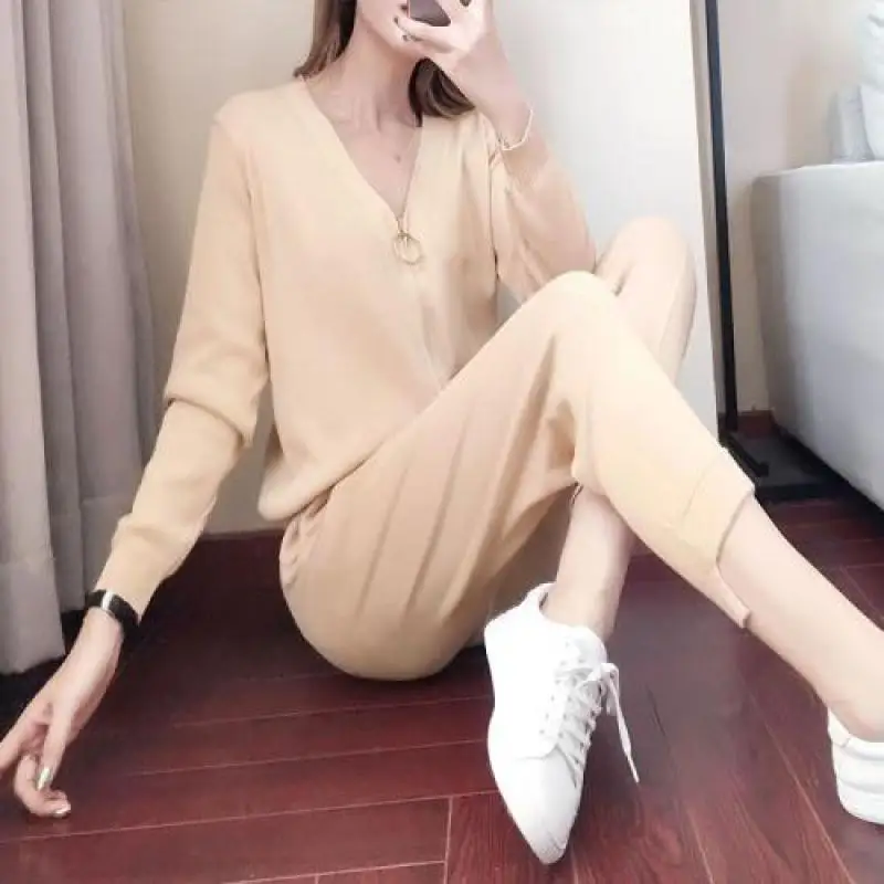 Женский трикотажный спортивный костюм однотонный комплект повседневной одежды