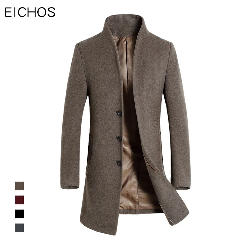 Мужское приталенное шерстяное пальто повседневное деловое средней длины