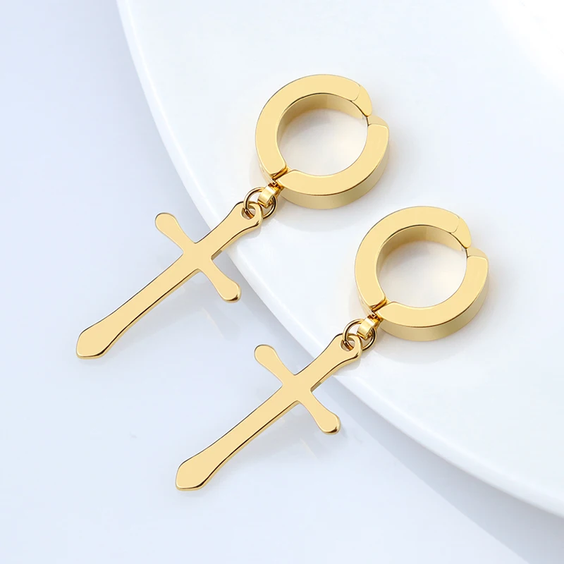 

Gothic Jewelry Cross Earrings For Teens Clip Earrings Without Piercing Clip Earring Women's Stainless Steel Earrings Hoop Silver