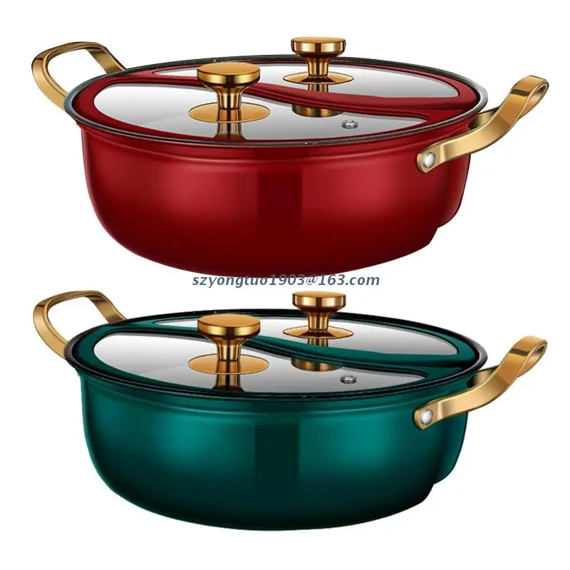 

P82C 28 см горячие кастрюли с разделителем Shabu горячие кастрюли из пищевой нержавеющей стали китайские двухсторонние кастрюли для индукционны...