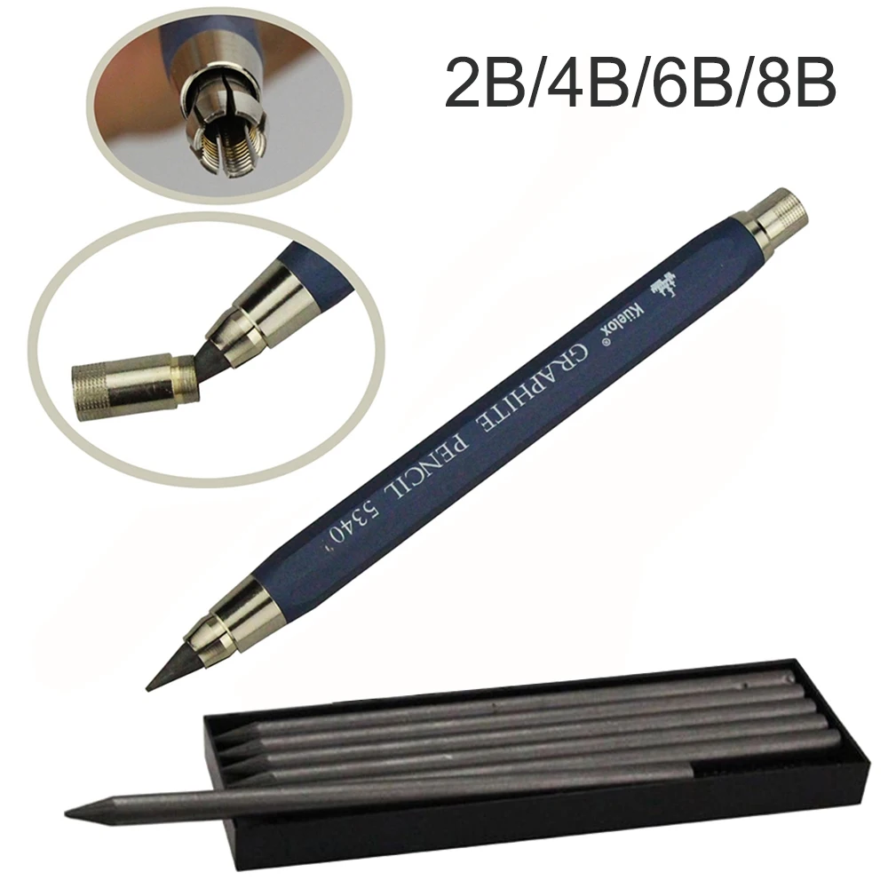 

2B 4B 6B 8B Refill Metal Rod Press-type Pencil Student 5.6mm Mechanical Pencils Kids Sketch Drawing School Office Supplies