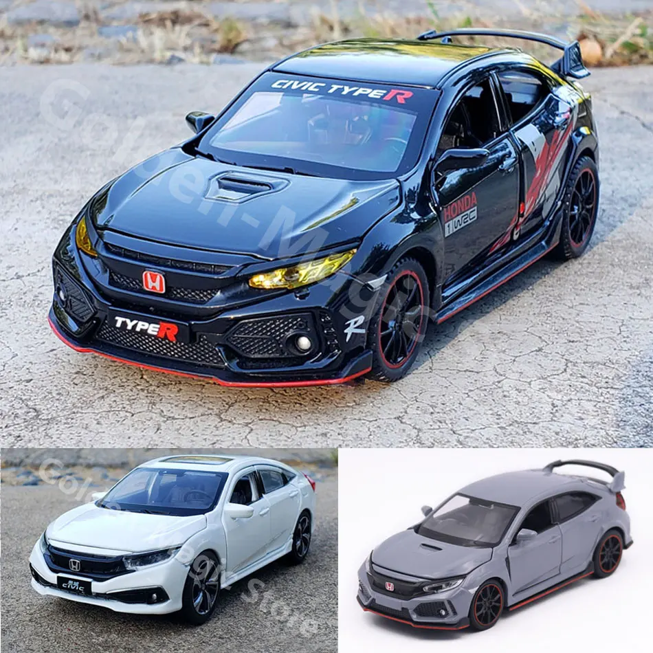 

Модель автомобиля в масштабе 1:32 Honda CIVIC и CIVIC, модель R и хэтчбека, литая под давлением игрушечная полиция, Детская коллекционная игрушка