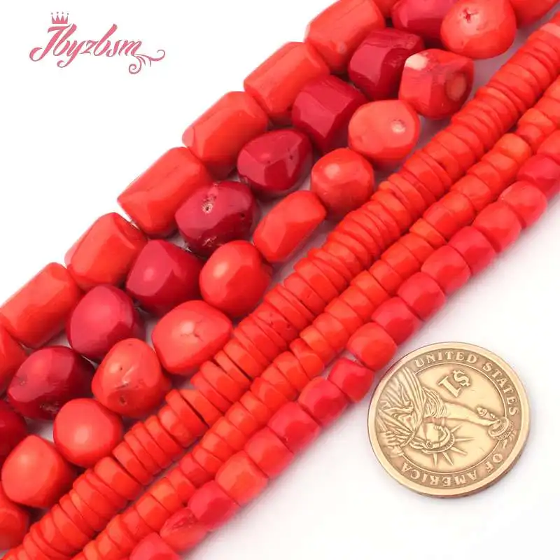 Свободные бусины из натурального камня Heishi красные оранжевые коралловые для