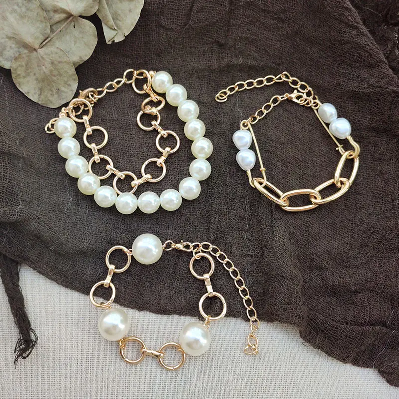 Flatfoosie Charms Multilayers Pearl Coin Chain Bracelet Bangles For Women Fashion Gold Color Portrait Bracelets Femme Jewelry