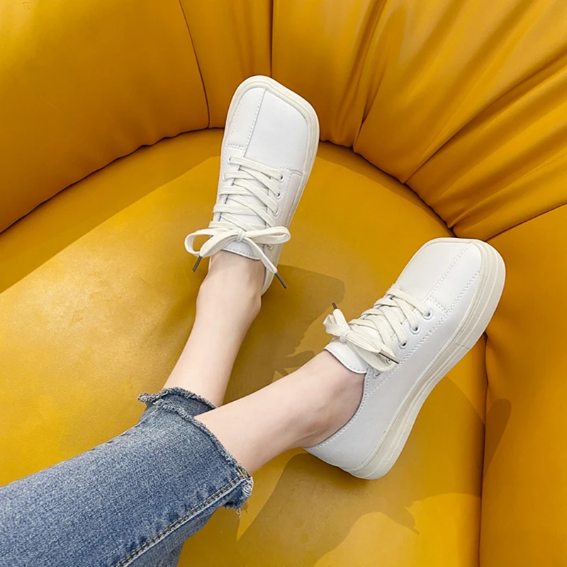 

YUKE Women Lace-Up Canvas Non-slip Lightweight Board Shoes Leopard Casul Shallow Spring Fashion Comfortable All-match Flats