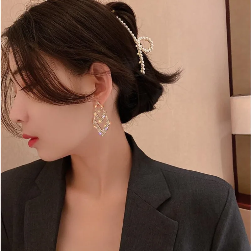 

Luxury Brand 2021 New Crystal Drop Dangle Earrings for Women Korean Wedding Party Fashion Jewelry Pendientes Gold Color