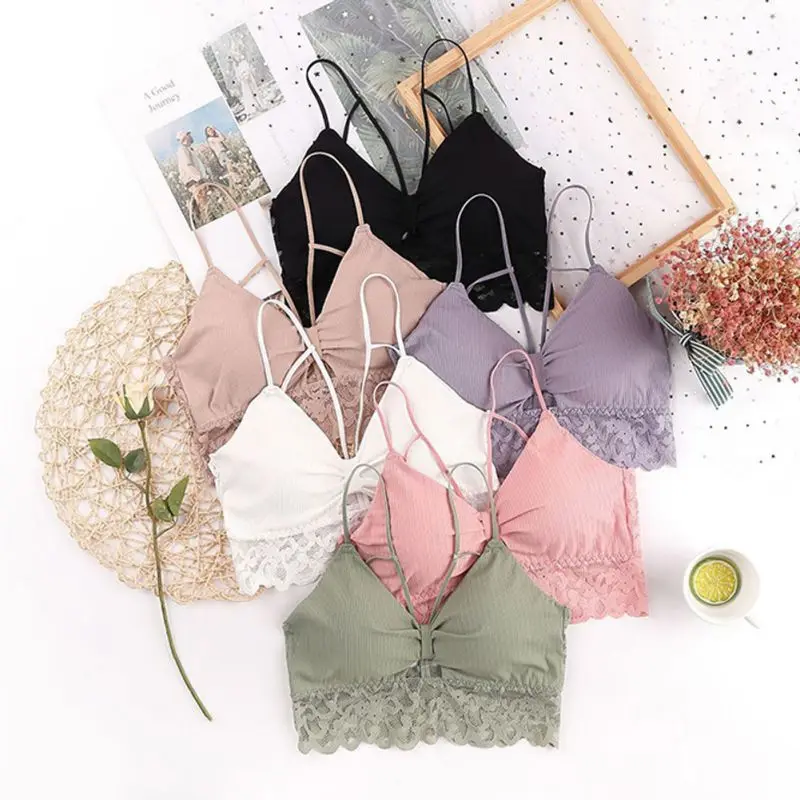 

Women's Lace Bras Ribbed Jacquard Wrapped Chest Bottom Underwear Beauty Back Sports Bra Lingerie Brassiere