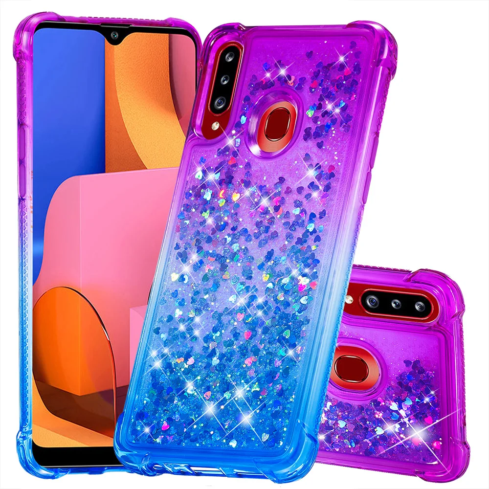 Чехол A10 A20 для Samsung A10S A20S блестящий чехол с динамической жидкостью противоударный