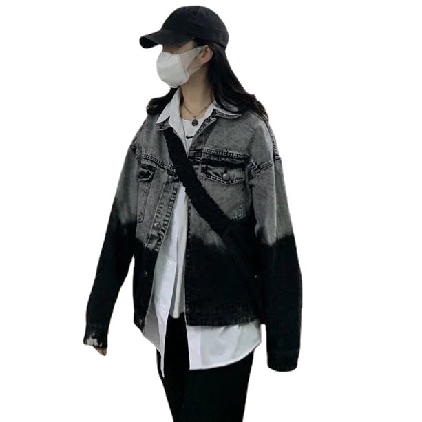 

Large Size Women's Contrast Denim Coat Women's 2021 Autumn New Korean Version of Fat Mm Loose Joker Jacket Top Tide