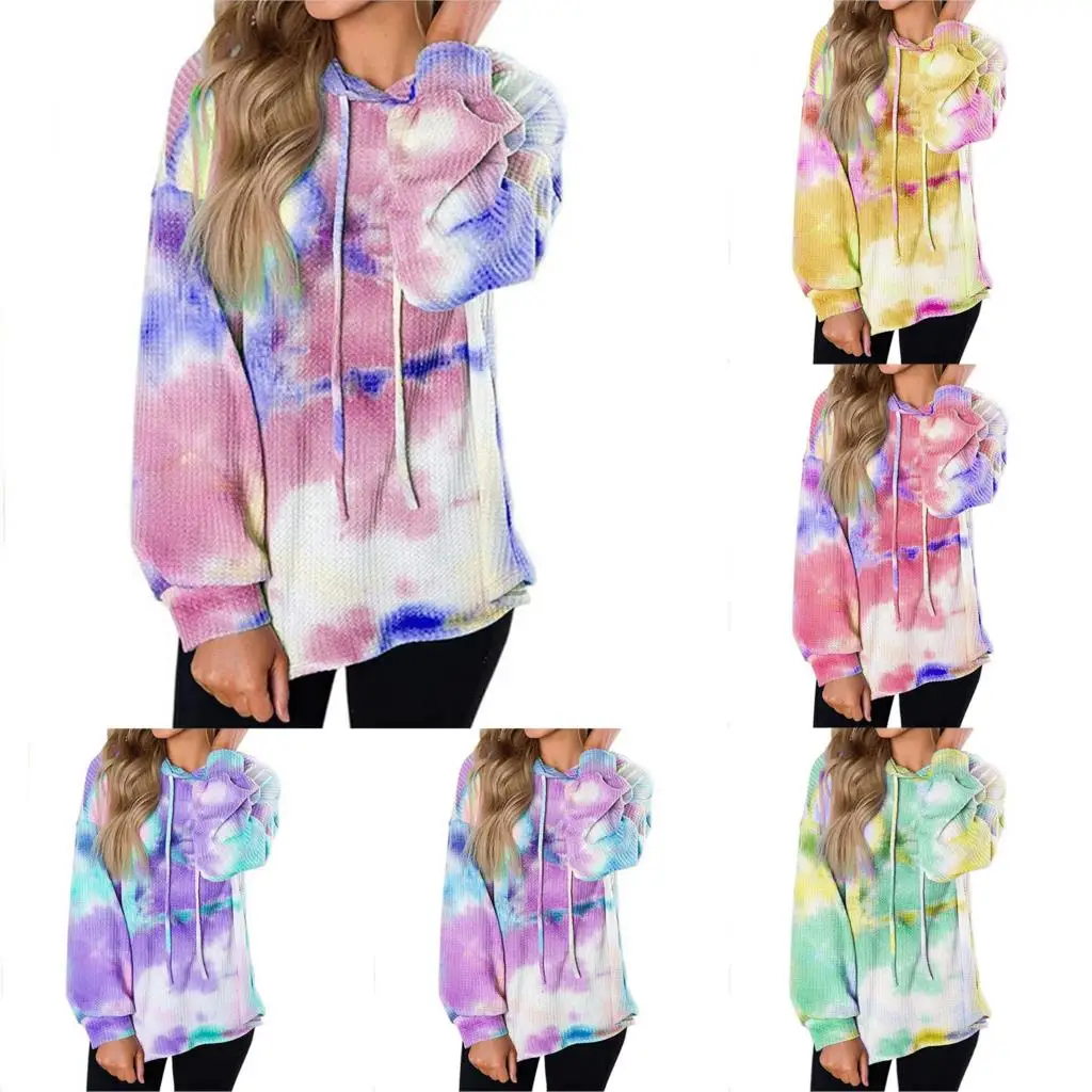 

Sweatshirts Women Women's Tie-Dye Hood Hoodies Ladies Long Sleeve Casual Hooded Pullover Clothes Sweatshirt