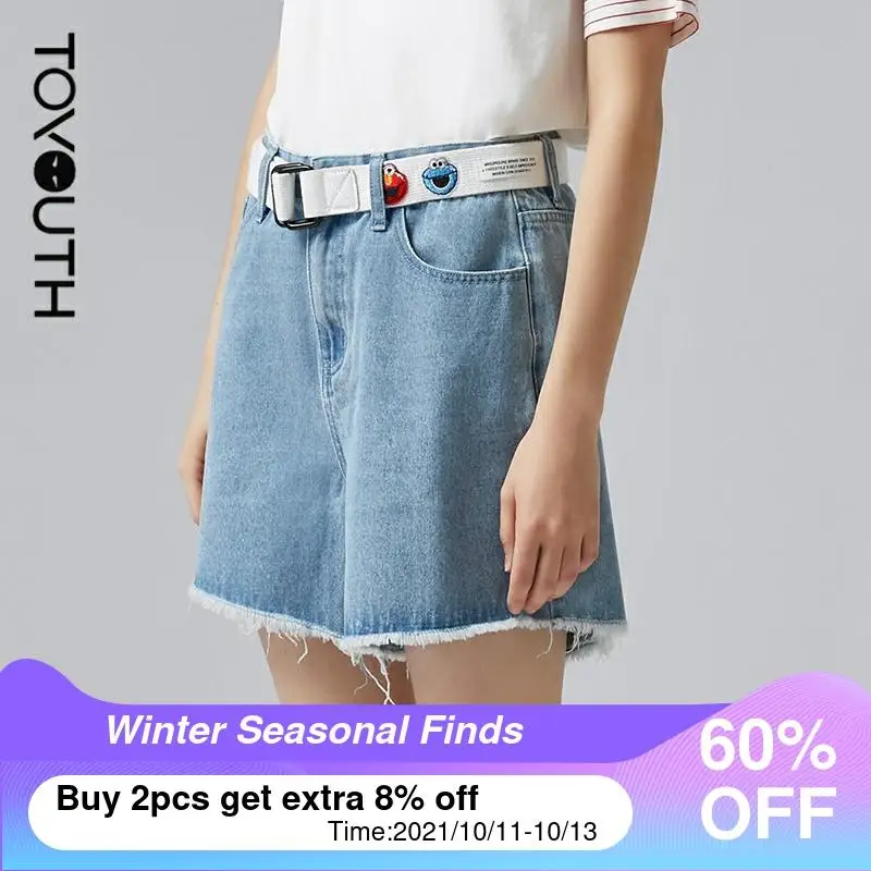 

Toyouth Women Short Jeans 2021 Summer A Line High Waist Casual Basic Denim Pants