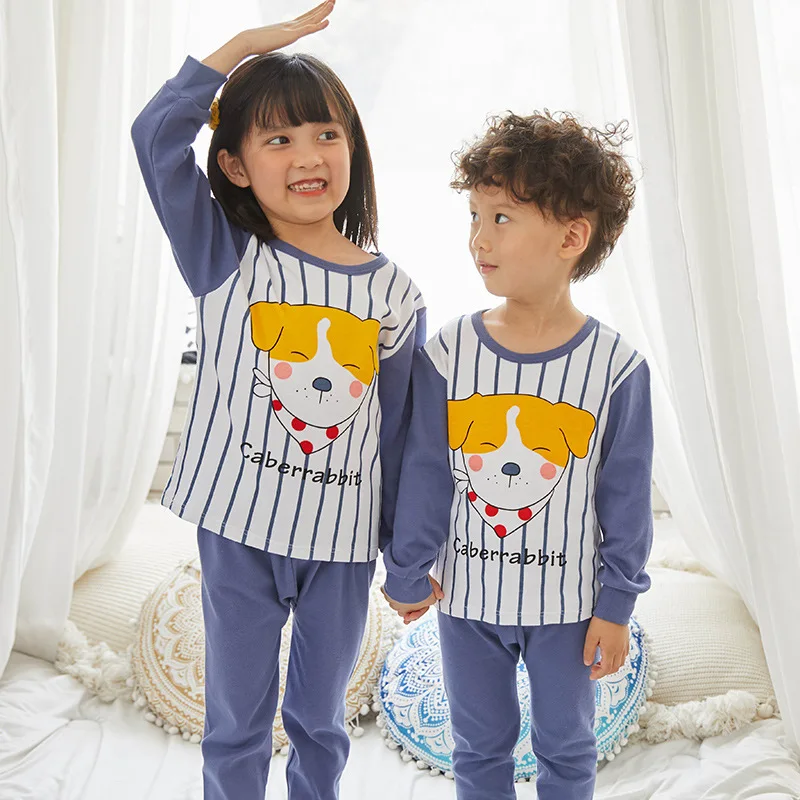 Новые пижамы для мальчиков и девочек с животными хлопковые детские комплекты