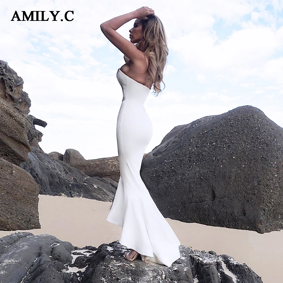 Женское облегающее платье amilly. c Белое Облегающее без бретелек для знаменитостей