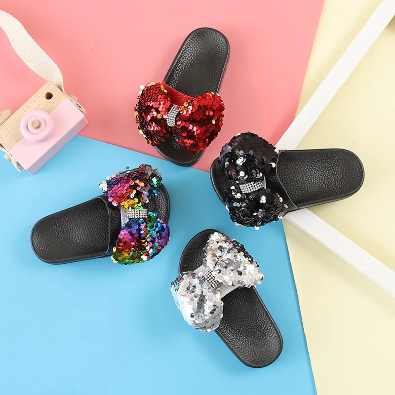 

kids girls slippers summer shoes children sandals with bow baby girls fashion non-slip soft bottom home slippers beach shoes
