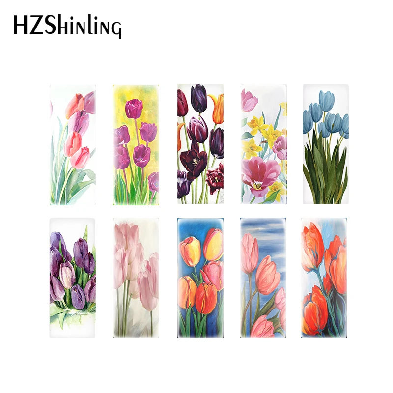 

2020 New Tulips Photo Cabochons Tulip Flower Painting Glass Cabochon Round Square Heart Tear Drop Oval Rectangle Jewelry