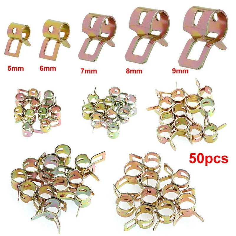 

50Pcs/set 5/6/7/8/9mm Spring Clips Car Fuel Water Line Hose Pipe Air Tube Spring Clamp Fasteners Car Accessories Interior Parts