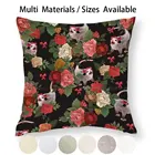 Чехол для подушки Opossum с цветочным рисунком, наволочка из хлопка и льна, с рисунком цветка, с животными