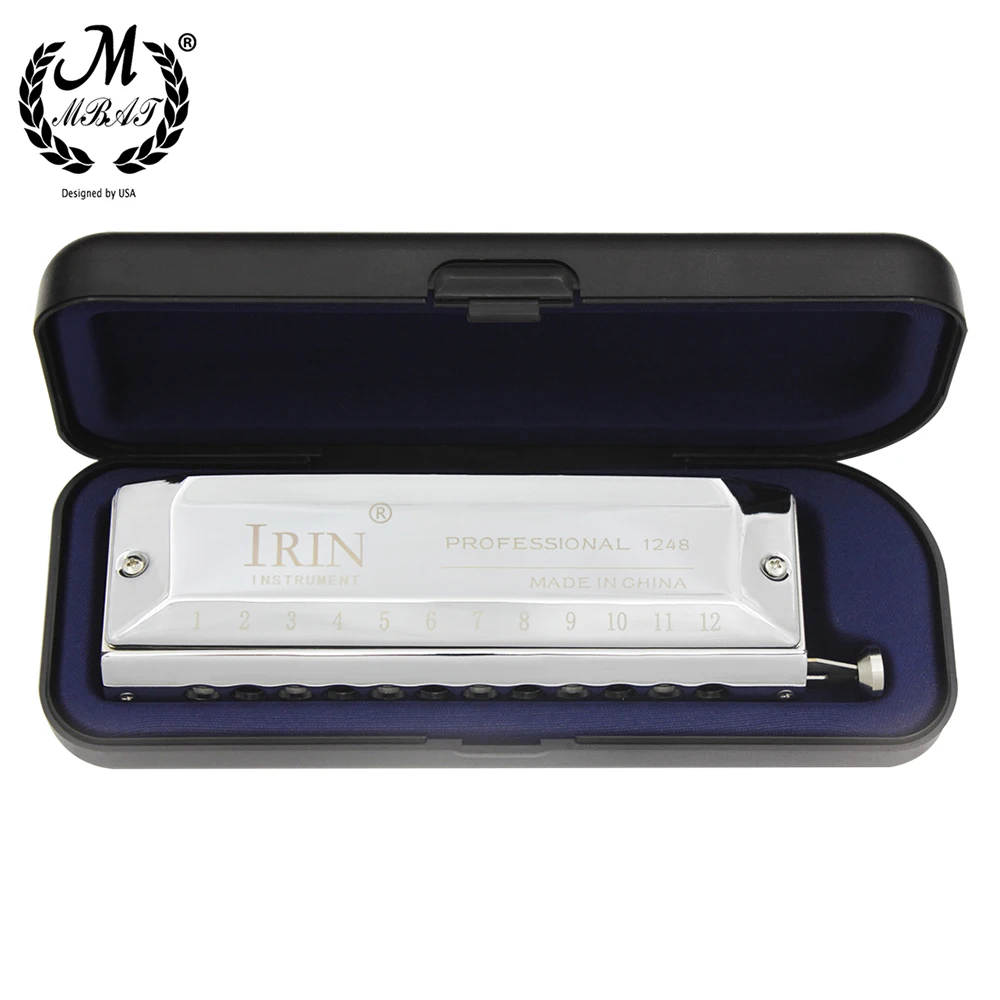 M MBAT 12 Hole 48 Tones Chromatic Harmonica Mouth Organ Key C Reed Wind Instrument for Beginner with Cleaning Cloth Storage Box