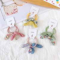 2 pcsset children floral hair rings rabbit ears fabric elastic hair bands bowknot hair ties for girls ponytail hair accessories