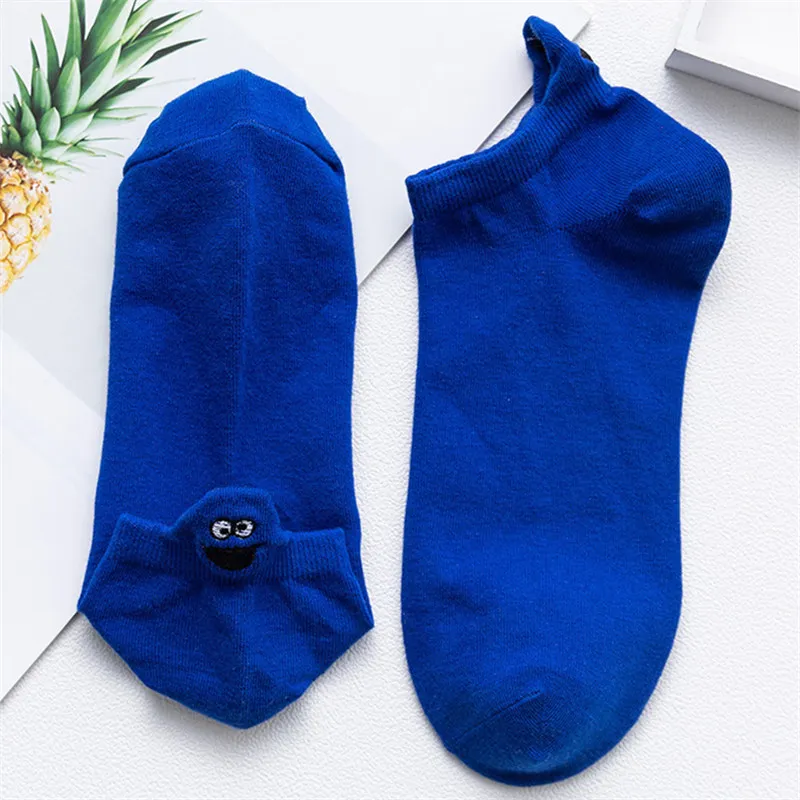 Harakuju women cute cartoon individuality short socks unisex funny hipster Christmas Halloween gift socks - Цвет: Solid Blue 02